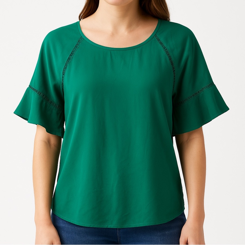 LOFT Emerald Green Flutter Sleeve Blouse MP Petite